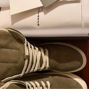 Olive Suede High Top Sneakers with Cream Laces